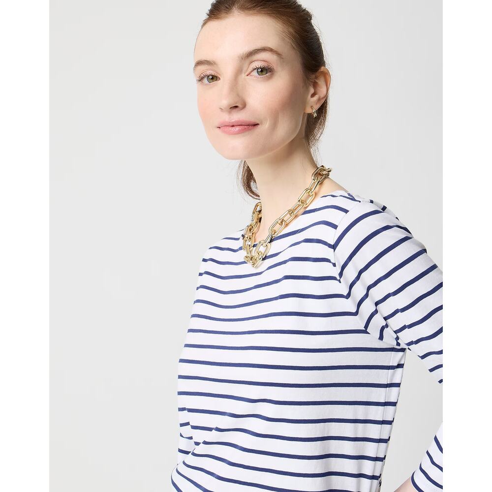 NWT J.Crew Striped Three-Quarter Sleeve Boatneck Tee Antique Navy White Size XS - Picture 2 of 7